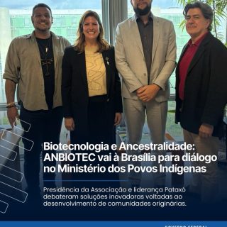 Ainda nesta semana, representantes da ANBIOTEC Brasil cumpriram agenda estratégica em visita ao Ministério dos Povos Indígenas (MPI), na capital federal.
Vanessa Silva da Silva (Presidente Executiva da Associação), Bertrand Douet (Diretor Administrativo - Diretor Técnico de Relações Internacionais da Associação), além da liderança indígena, Marcelo Pataxó, foram recebidos por Álvaro Santos de Oliveira, Diretor de Gestão e Administração do Ministério, que atualmente é conduzido pela Ministra Sônia Guajajara.
Durante o encontro, foram dialogadas as pautas que visam estreitar a colaboração entre o setor de Biotecnologia e as políticas públicas na área de saúde aos territórios originários.
O foco central foi a busca por modelos de desenvolvimento que integrem o avanço científico ao respeito socioambiental, garantindo que a inovação tecnológica seja uma aliada na valorização das comunidades.
Marcelo Pataxó comenta que essa ação mostra o comprometimento da instituição com pautas de saúde, respeitando os saberes ancestrais.
“Em uma agenda muito importante, a ANBIOTEC Brasil esteve no Ministério dos Povos Indígenas, onde foi possível apresentar algumas ações que já são consolidadas, falar um pouco das perspectivas futuras da feira Hospitalar 2026 e de possíveis parcerias”, disse em entrevista.
#ANBIOTEC #PovosIndígenas #Biotecnologia #Saúde