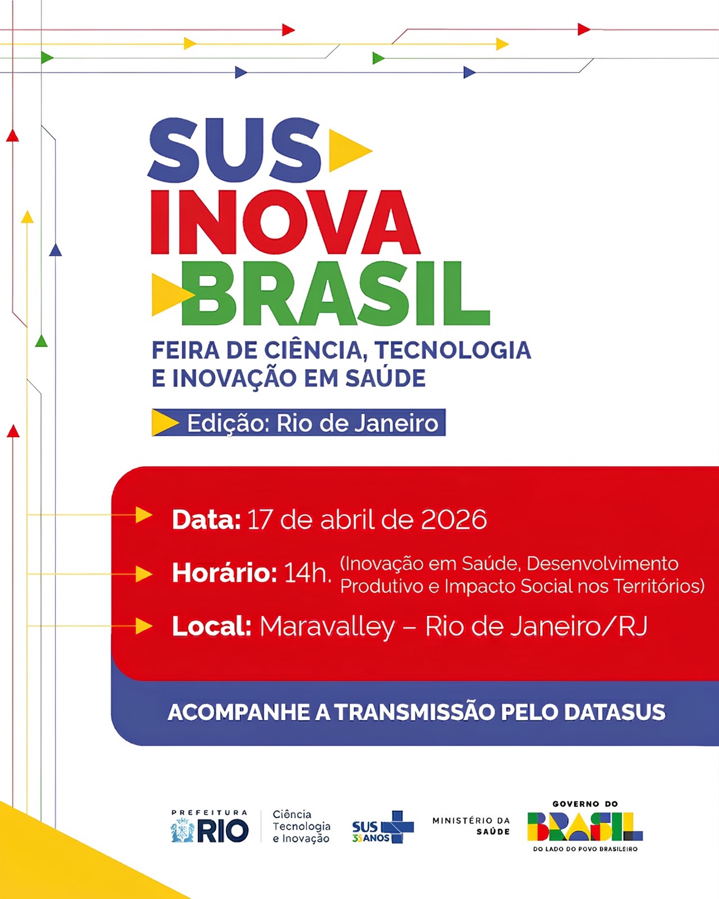 🔔 Caros Associados,

Informamos a todos que o Ministério da Saúde (@minsaude) e a Prefeitura do Rio de Janeiro (@prefeitura_rio) realizam, hoje, a Feira SUS Inova Brasil.

E você pode acompanhar, ao vivo, a transmissão pelo YouTube! 📹💻 

O destaque da programação ocorre daqui a pouco, às 14h, com o painel: “Inovação em Saúde, Desenvolvimento Produtivo e Impacto Social nos Territórios”.

O evento é estratégico para o setor, debatendo soluções que visam aumentar a eficiência e a sustentabilidade do Sistema Único de Saúde por meio da tecnologia.

🔗 Clique no link disponível nos stories para assistir às 14h!