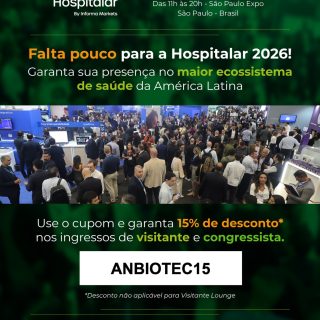 Quem participa da Hospitalar 2026 não vai só “ver tendências”. Vai validar fornecedor, comparar solução lado a lado, entender o que já está sendo implementado e com quem.

Na prática, é onde:

* startups testam aderência real com quem decide
* indústrias mostram tecnologia funcionando, não só em apresentação
* gestores cruzam referências antes de fechar contrato
* pesquisadores e empresas alinham interesse fora do e-mail

Esse tipo de interação não acontece em call.

De 19 a 22 de maio, no São Paulo Expo.

Para a rede de Associados e parceiros da ANBIOTEC Brasil, faz diferença estar lá com contexto  não só presença. Te vemos por lá?
🎟 Use o cupom: ANBIOTEC15 (15% de desconto)

#ANBIOTEC #Hospitalar2026 #Congresso #Saúde
